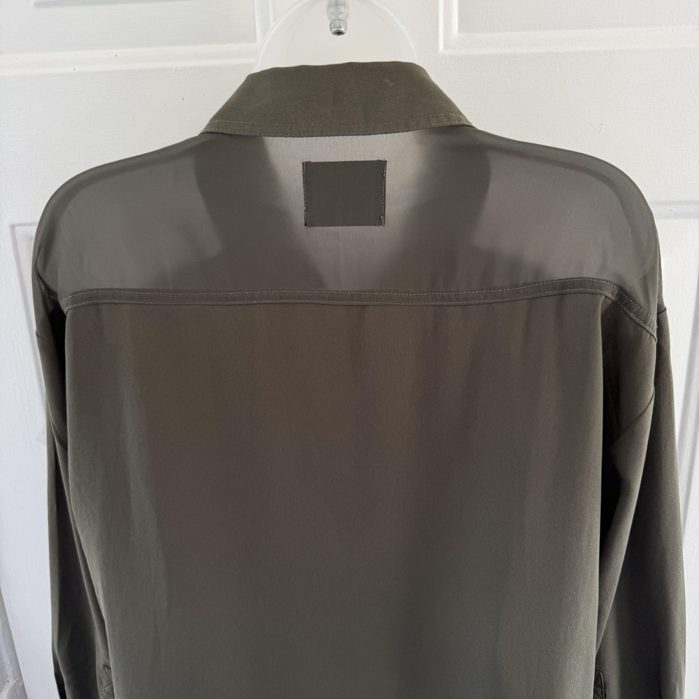 Gestuz Tunic Shirt Womens 34 US 2 Green Sheer Panel Button Utility Army Pockets - Picture 9 of 16